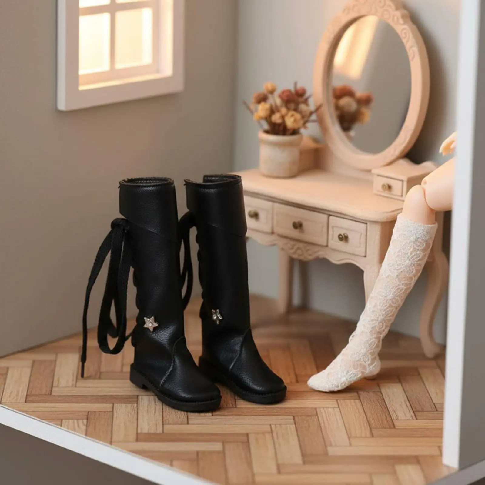 Black Lace-up Doll Boots High-Top 1/3 BJD Doll Boots Flat Heel Handmade
Black Lace-up Doll Boots High-Top 1/3 BJD Doll Boots Flat Heel Handmade