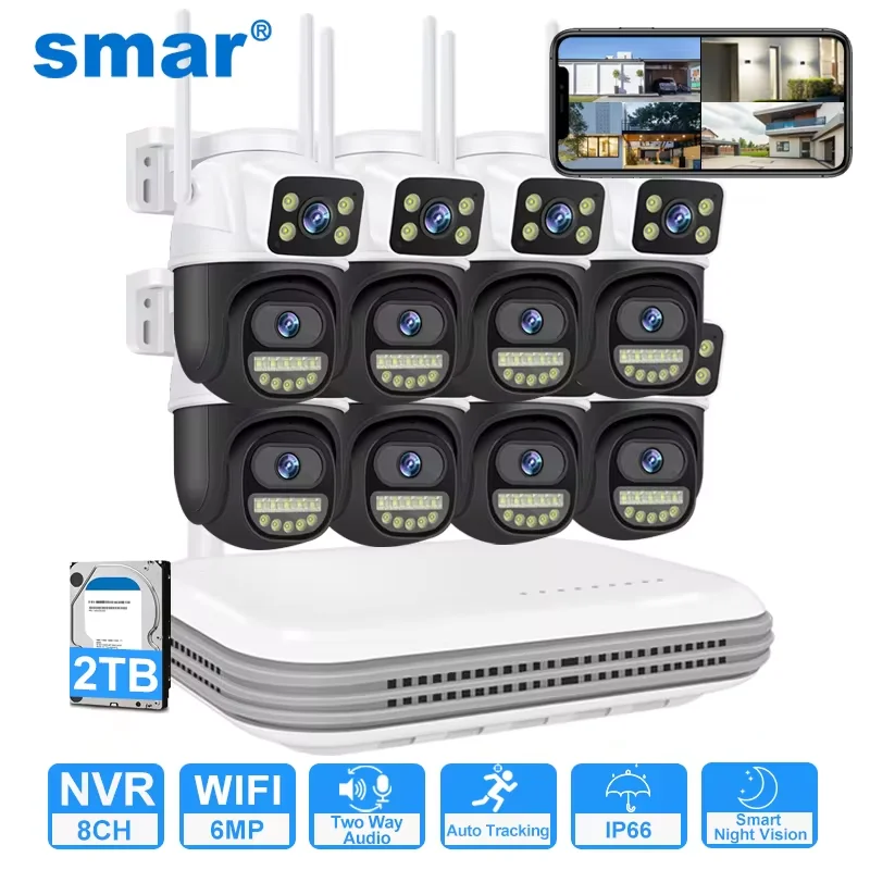 Smar H.265 6MP Outdoor IP Camera Full HD 8CH Wireless NVR Security WIFI System Kit Surveillance CCTV Face Audio Video Recorder
Smar H.265 6MP Outdoor IP Camera Full HD 8CH Wireless NVR Security WIFI System Kit Surveillance CCTV Face Audio Video Recorder