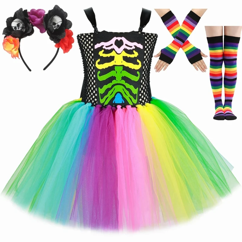 Rainbow Skull Ballet Dress for Girls Children's Halloween Carnival Party Tulle Skirt Fantasy Skull Ghost Costume Dress for Girls
Rainbow Skull Ballet Dress for Girls Children's Halloween Carnival Party Tulle Skirt Fantasy Skull Ghost Costume Dress for Girls
