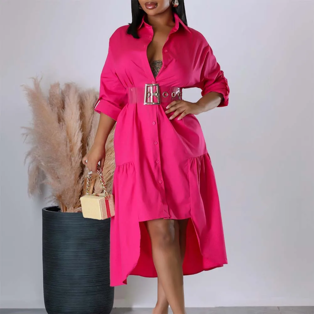 Fashion Shirts Dresses for Woman Turn Down Collar Single Breasted Belt Waisted Asymmetric Mid Calf Fashion Ladies Birthday Gowns
Fashion Shirts Dresses for Woman Turn Down Collar Single Breasted Belt Waisted Asymmetric Mid Calf Fashion Ladies Birthday Gowns