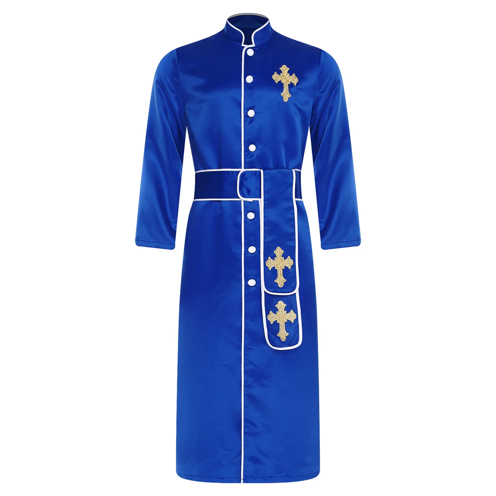 Men Halloween Priest Clergy Cosplay Costume Shiny Cross Embroidery Church Choir Robe with Belt Catholic Pastor Cassock Vestments
Men Halloween Priest Clergy Cosplay Costume Shiny Cross Embroidery Church Choir Robe with Belt Catholic Pastor Cassock Vestments