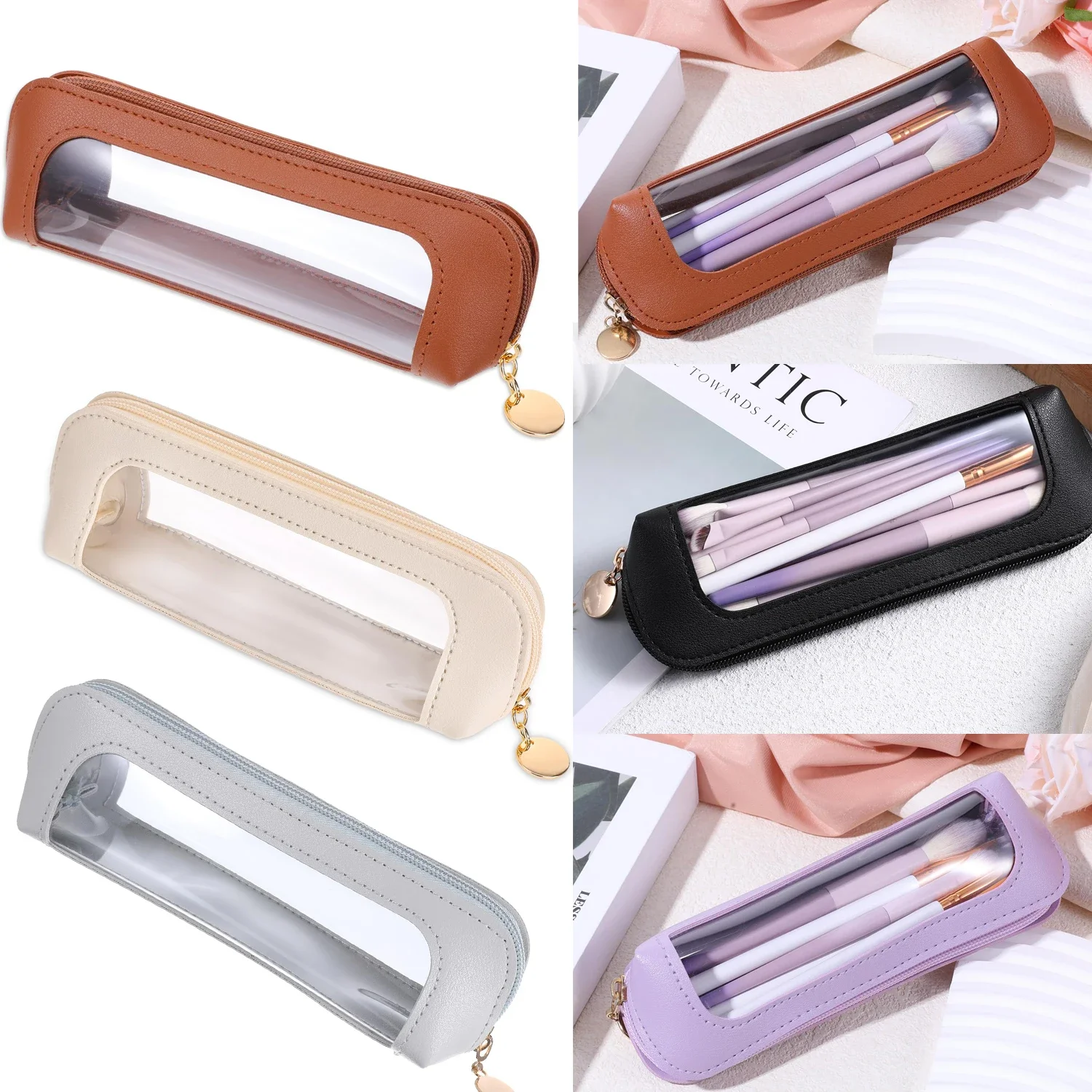 Small Clear Makeup Pouch, PU Leather Makeup Brush Bag Organizer Pouch with Zipper for Women Home Travel Office Cosmetic Storage
Small Clear Makeup Pouch, PU Leather Makeup Brush Bag Organizer Pouch with Zipper for Women Home Travel Office Cosmetic Storage