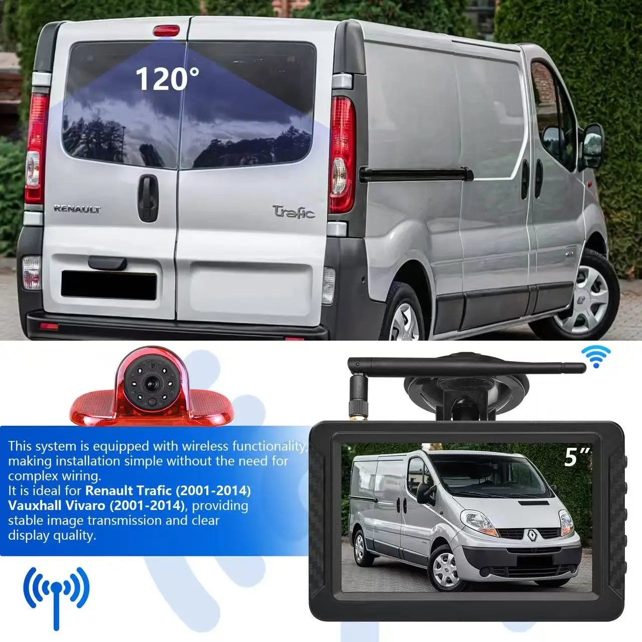 Hd third brake light wireless reverse rear camera display kit with 5-inch HD display Renault Transport, Vauxhall/Opel Vivaro
Hd third brake light wireless reverse rear camera display kit with 5-inch HD display Renault Transport, Vauxhall/Opel Vivaro