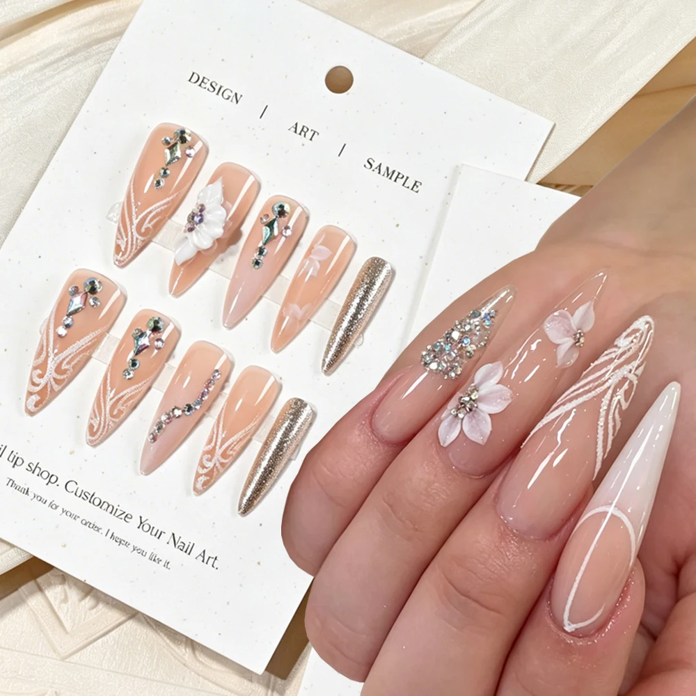 24pcs Long Stiletto Rhinestones Nude Press-On Gel Nails AB Sparkling Gems White Carved Lines Gel Fake Nails Elegant False Nails
24pcs Long Stiletto Rhinestones Nude Press-On Gel Nails AB Sparkling Gems White Carved Lines Gel Fake Nails Elegant False Nails