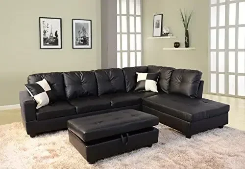 Furniture Right Facing Russes Sectional Sofa Set With Ottoman, Black
Furniture Right Facing Russes Sectional Sofa Set With Ottoman, Black