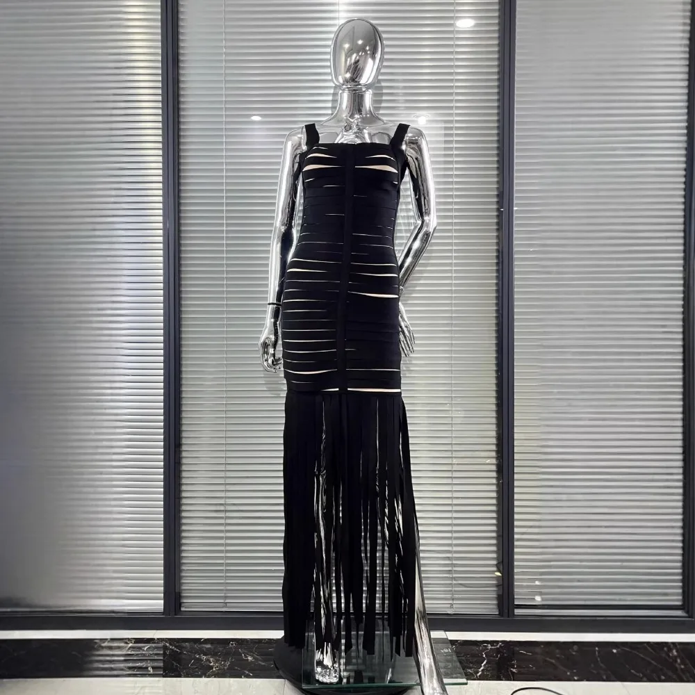 Fashion High Street Stripe Wrap Long Dress Sleeveless Square Neck High Waist Fringe Long Dresses Cocktail Evening Party Gowns
Fashion High Street Stripe Wrap Long Dress Sleeveless Square Neck High Waist Fringe Long Dresses Cocktail Evening Party Gowns