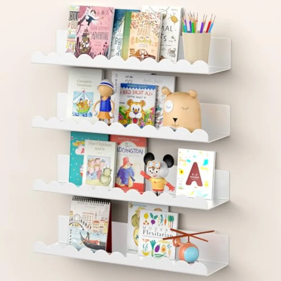 Nursery Book Shelves 17 Inch Metal Floating Shelves for Wall 4 Pack Scalloped Shelves Wall Mounted Book Shelf for Bedroom Baby
Nursery Book Shelves 17 Inch Metal Floating Shelves for Wall 4 Pack Scalloped Shelves Wall Mounted Book Shelf for Bedroom Baby
