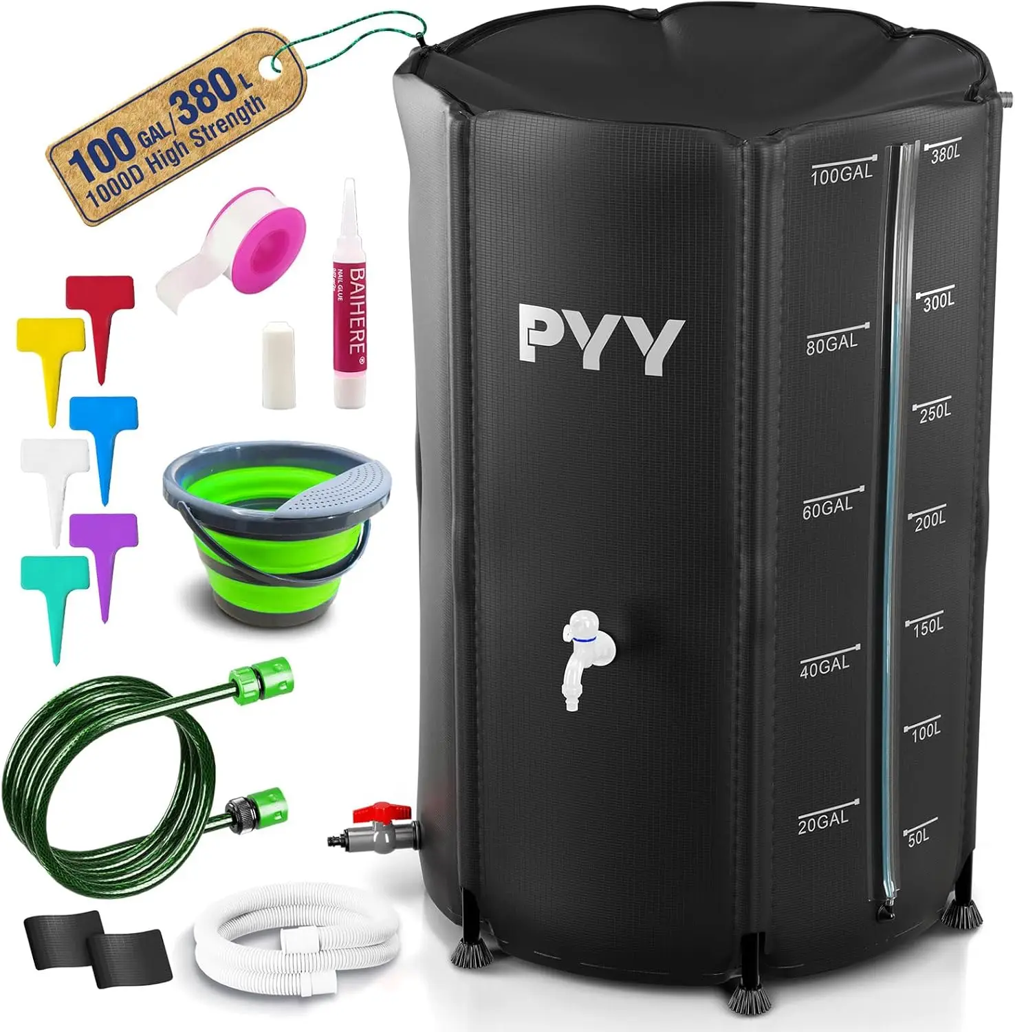 100 Gallon Black Large Water Storage Tank with Spigots, Portable Rain Catcher for Gutter Collection, Collapsible Bucket Included
100 Gallon Black Large Water Storage Tank with Spigots, Portable Rain Catcher for Gutter Collection, Collapsible Bucket Included