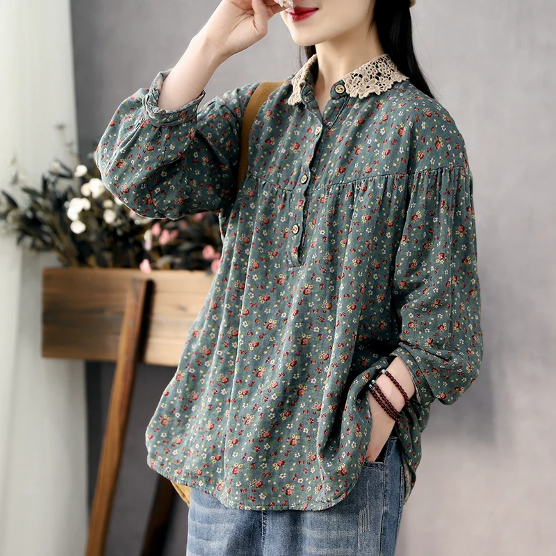 High-End Women's Retro Print Cotton Linen Lace Collar Shirt Spring Casual Long Sleeve Top Comfortable Loose Fit Floral Pattern
High-End Women's Retro Print Cotton Linen Lace Collar Shirt Spring Casual Long Sleeve Top Comfortable Loose Fit Floral Pattern