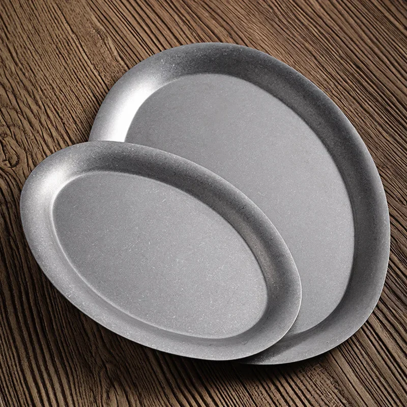 Japanese retro oval plate 304 stainless steel restaurant tray towel plate dessert plate flat bottom old
Japanese retro oval plate 304 stainless steel restaurant tray towel plate dessert plate flat bottom old