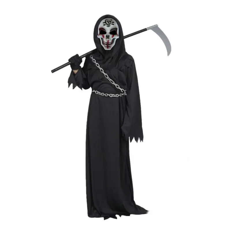 Child Grim Reaper Blood Drop Skeleton Mask Costume Halloween Horror Spooky Robe Play Costume with Scythe Chain Gloves Gift
Child Grim Reaper Blood Drop Skeleton Mask Costume Halloween Horror Spooky Robe Play Costume with Scythe Chain Gloves Gift