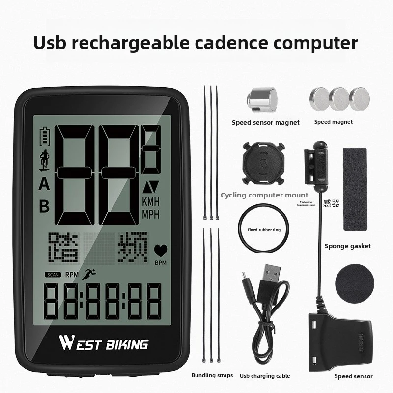 Wireless Bicycle Computer, USB Rechargeable Cadence & Speed Bike Odometer with Dual Language Display
Wireless Bicycle Computer, USB Rechargeable Cadence & Speed Bike Odometer with Dual Language Display