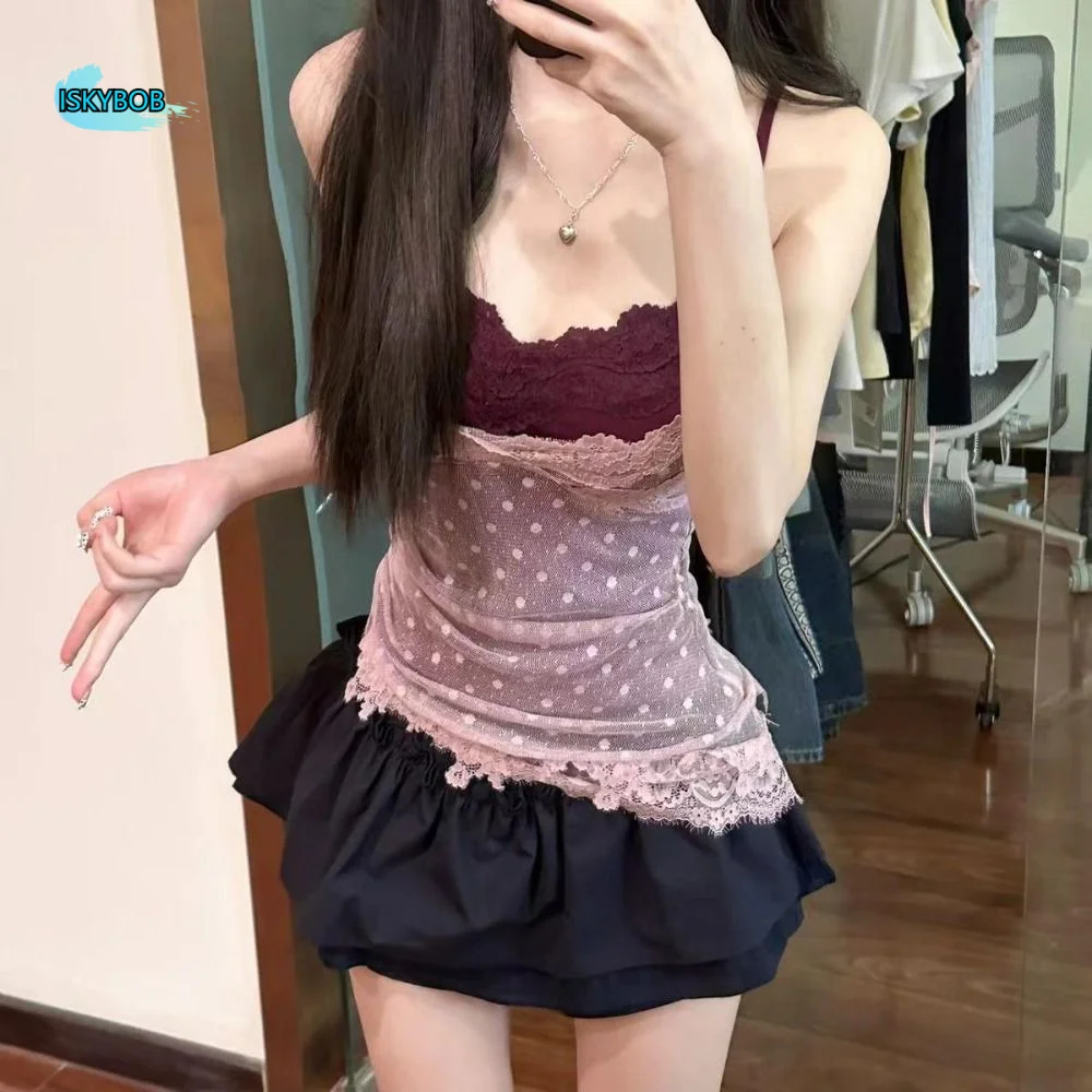 Lace Dots Fake Two Pieces Camisole Wrapped Chest Bra Slim Fit Lace Slim Crop Top Elastic All-match Bra with Pads Cami Beach
Lace Dots Fake Two Pieces Camisole Wrapped Chest Bra Slim Fit Lace Slim Crop Top Elastic All-match Bra with Pads Cami Beach