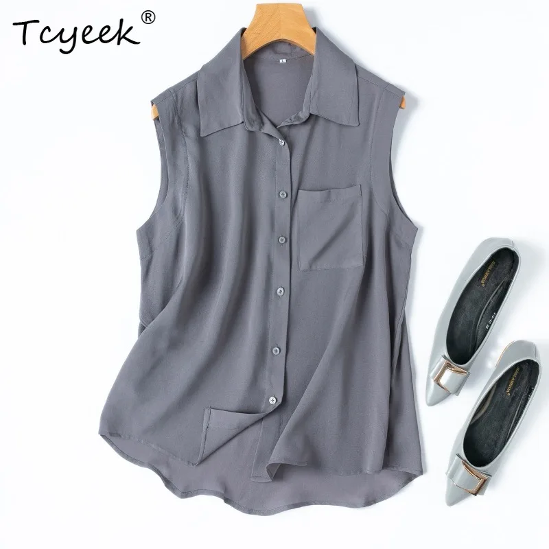 Tcyeek 100% Real Silk Women Shirt 2026 Summer Breathable Lightweight Gray Sleeveless Blouses Clothing for Woman Roupas Femininas
Tcyeek 100% Real Silk Women Shirt 2026 Summer Breathable Lightweight Gray Sleeveless Blouses Clothing for Woman Roupas Femininas
