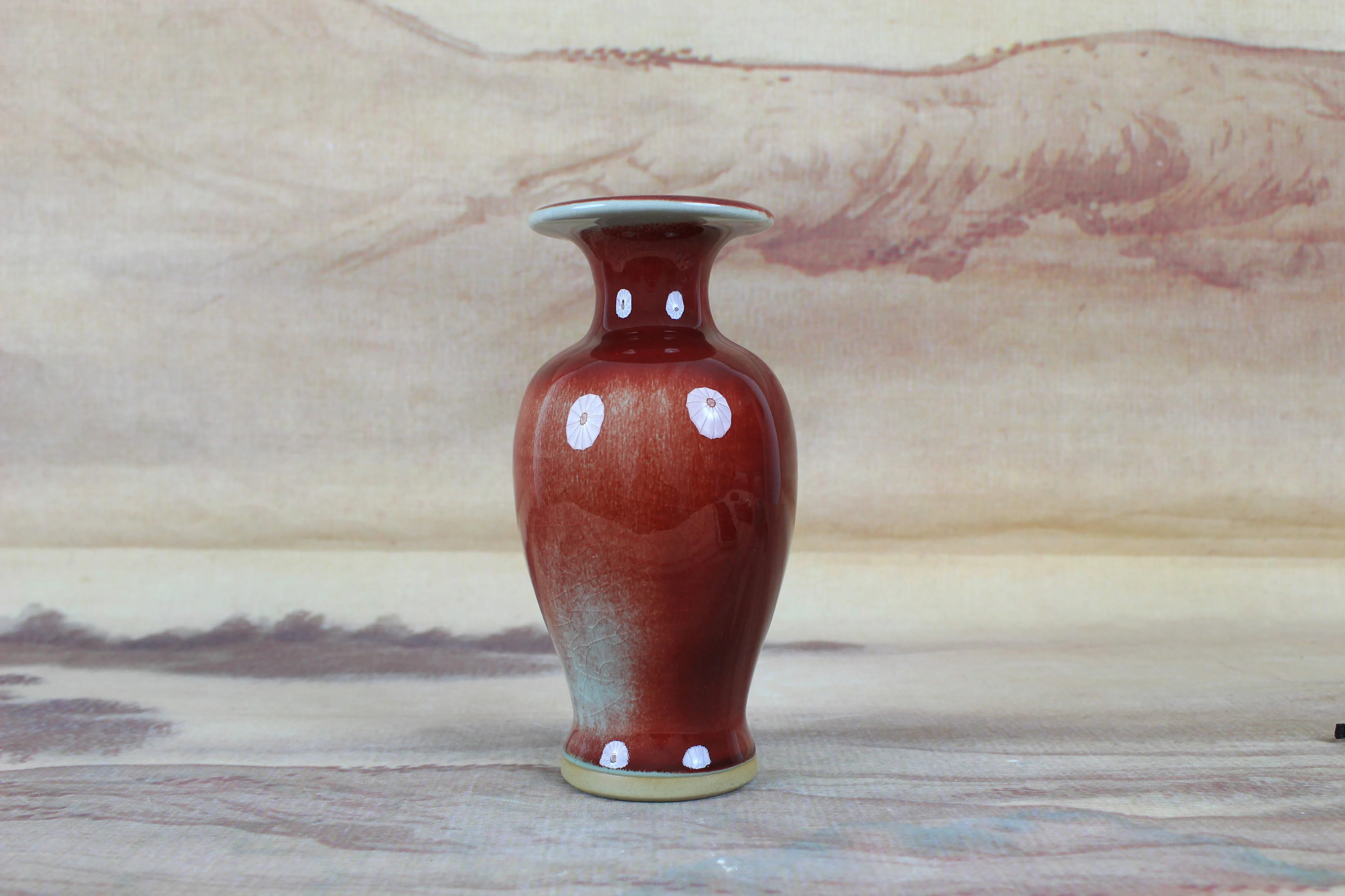 Jun porcelain vase with glaze in a kiln change; Guanyin vase, collectible
Jun porcelain vase with glaze in a kiln change; Guanyin vase, collectible