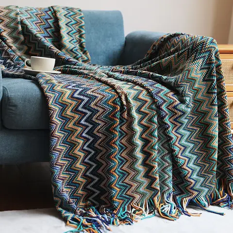 Bohemian Throw Blanket Multicolor Stripe Sofa Cover Classic Tassel Knitted Blanket Living Room Decor Nordic Bedspread Warm Shawl
