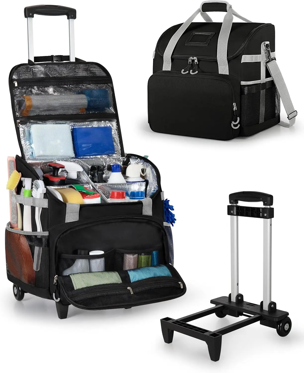 Large Rolling Cleaning Caddy Bag with Detachable Trolley, Cleaning Supplies Organizer with Wheels for Housekeepers, Black
Large Rolling Cleaning Caddy Bag with Detachable Trolley, Cleaning Supplies Organizer with Wheels for Housekeepers, Black