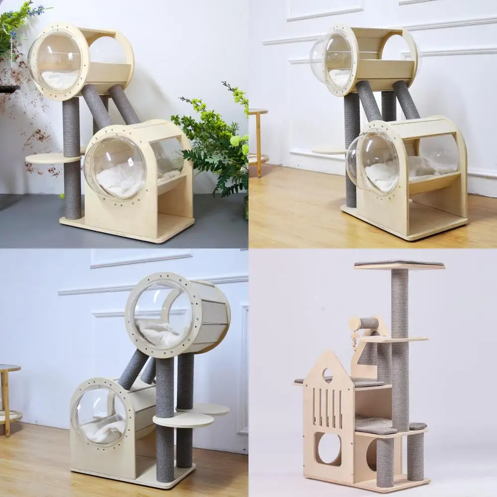 Large Indoor Wooden Cat Tower with Multi-Level Platforms, Scratching Posts, and Space Capsule Design 
Large Indoor Wooden Cat Tower with Multi-Level Platforms, Scratching Posts, and Space Capsule Design