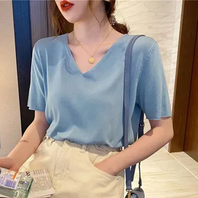 Knitted Sweater Women Pullovers Fashion White V-Neck Knit Sweater Pullover Women Tops Short Sleeve Women Clothing Sweaters Q3450
Knitted Sweater Women Pullovers Fashion White V-Neck Knit Sweater Pullover Women Tops Short Sleeve Women Clothing Sweaters Q3450