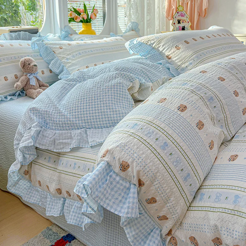 3/4Pcs Bedding Set Korean Princess Ruffle Cute And Whimsical Plaid Cat Cartoon Style Bed Sheets Kawaii Linen 2 Bedroom Cotton
3/4Pcs Bedding Set Korean Princess Ruffle Cute And Whimsical Plaid Cat Cartoon Style Bed Sheets Kawaii Linen 2 Bedroom Cotton