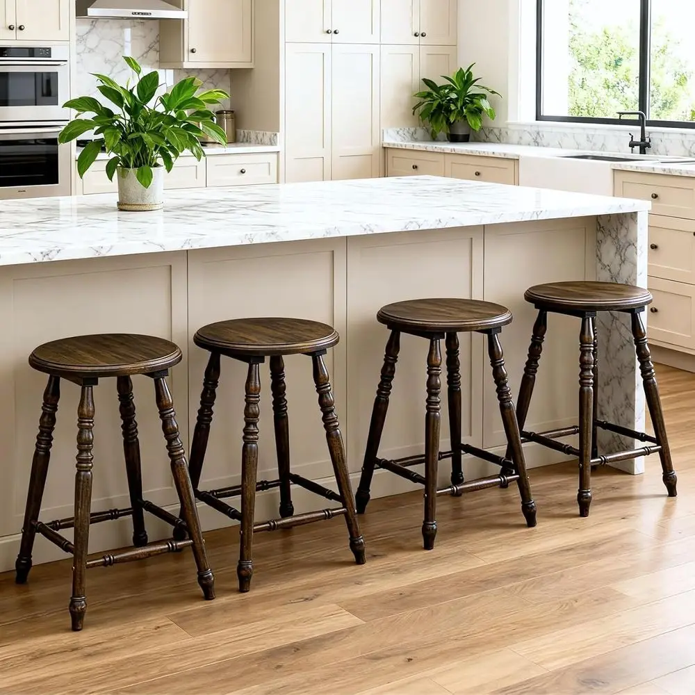 Backless Counter Height Bar Stools Set of 4, Farmhouse Wooden Counter Stools with Round Seat & Turned Legs, Rustic Vintage Colon
Backless Counter Height Bar Stools Set of 4, Farmhouse Wooden Counter Stools with Round Seat & Turned Legs, Rustic Vintage Colon
