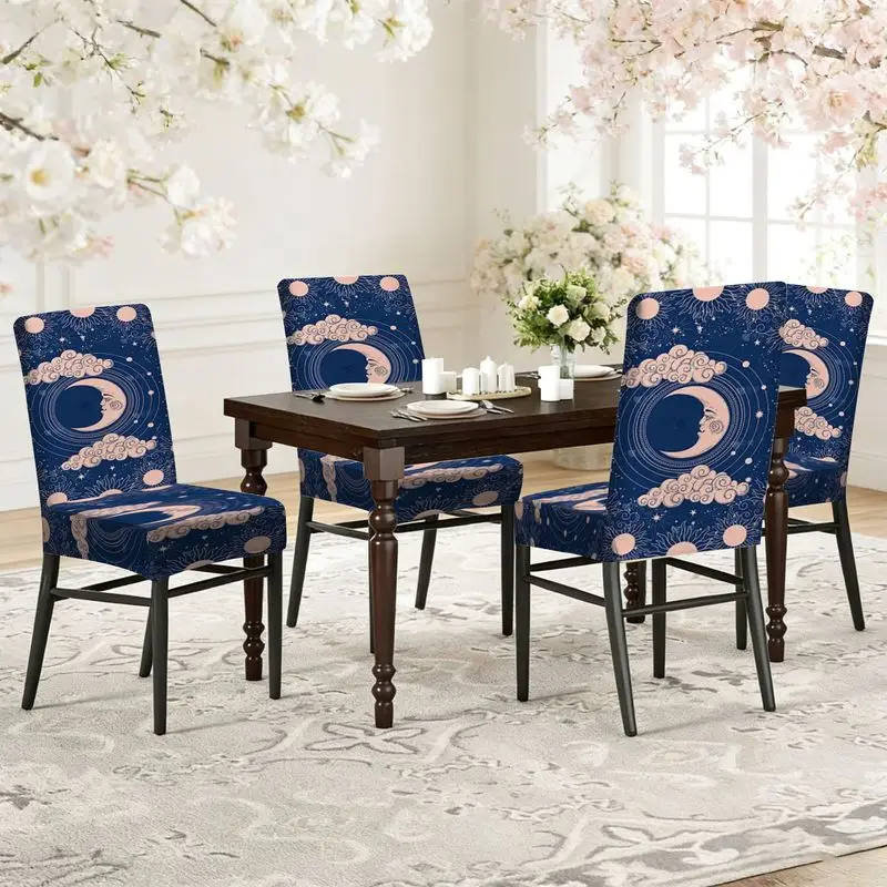 Набор чехлов для обеденных стульев с принтом, темно-синий, с узором «Звездное небо, Луна, Солнце, Облака, Звезды», съемные, машинная стирка
Набор чехлов для обеденных стульев с принтом, темно-синий, с узором «Звездное небо, Луна, Солнце, Облака, Звезды», съемные, машинная стирка