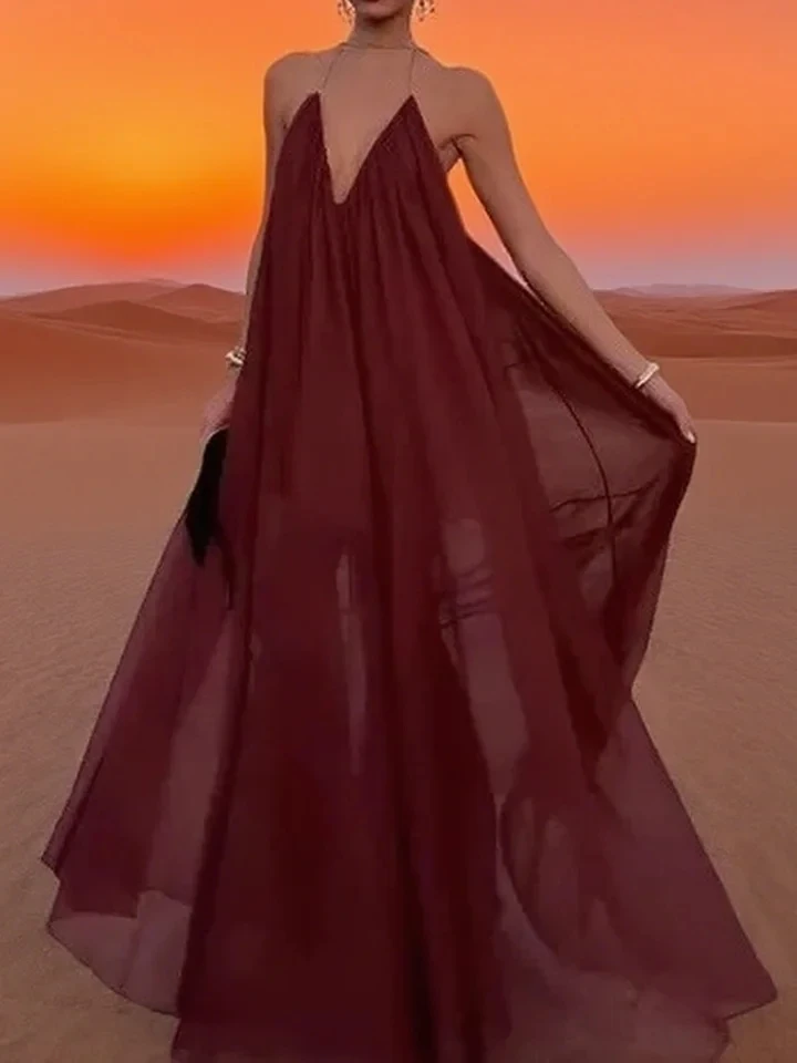 Elegant Hollow Out Pleated Mesh Banquet Dress Fashion Solid Color Loose Dresses Sexy Deep V-neck Sleeveless Halter Evening Dress
Elegant Hollow Out Pleated Mesh Banquet Dress Fashion Solid Color Loose Dresses Sexy Deep V-neck Sleeveless Halter Evening Dress