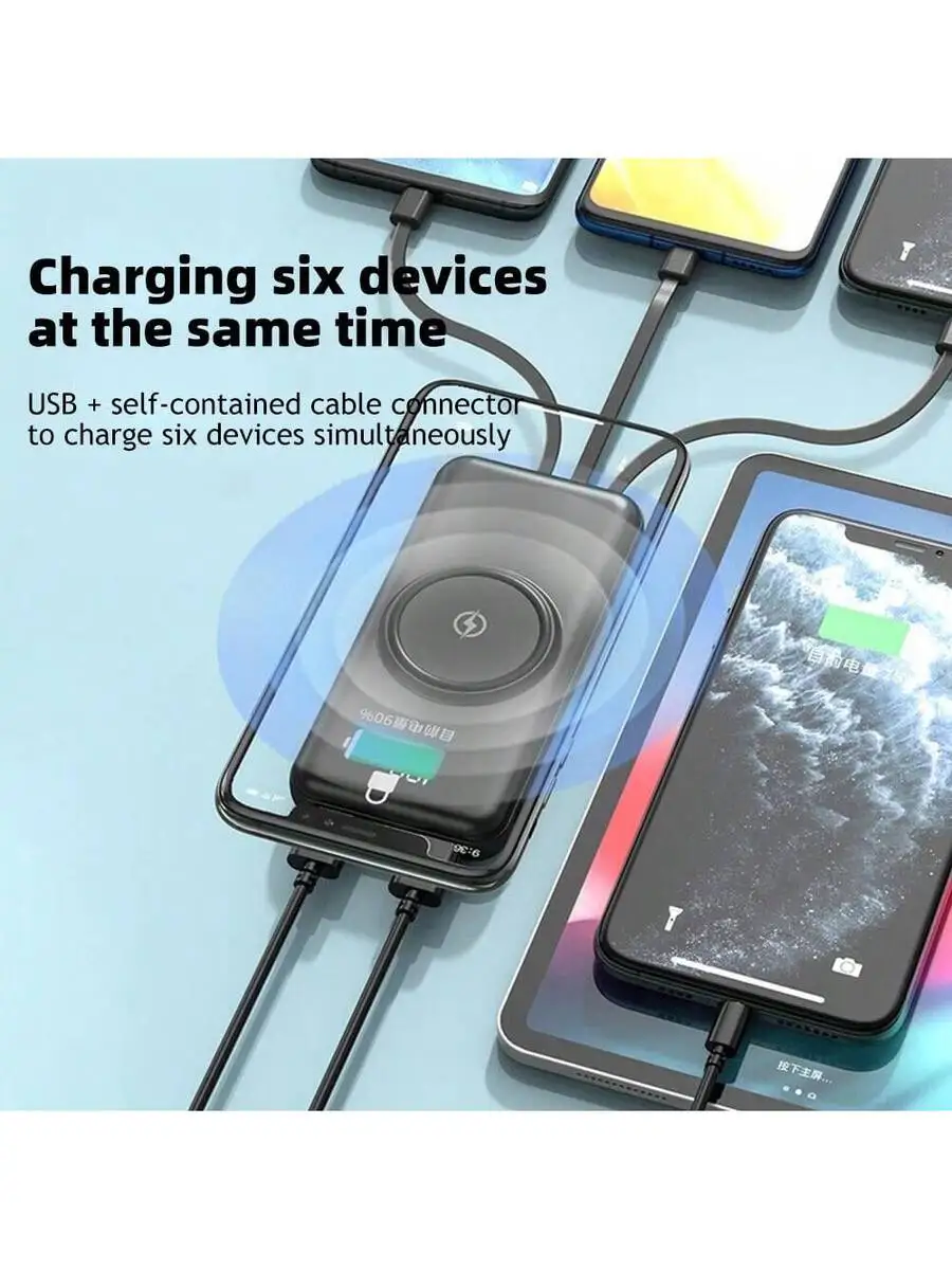8000mAh Wireless Power Bank With 4 Cables 4 Output 2 Input LED Display For iPhone Android Smart Devices
8000mAh Wireless Power Bank With 4 Cables 4 Output 2 Input LED Display For iPhone Android Smart Devices