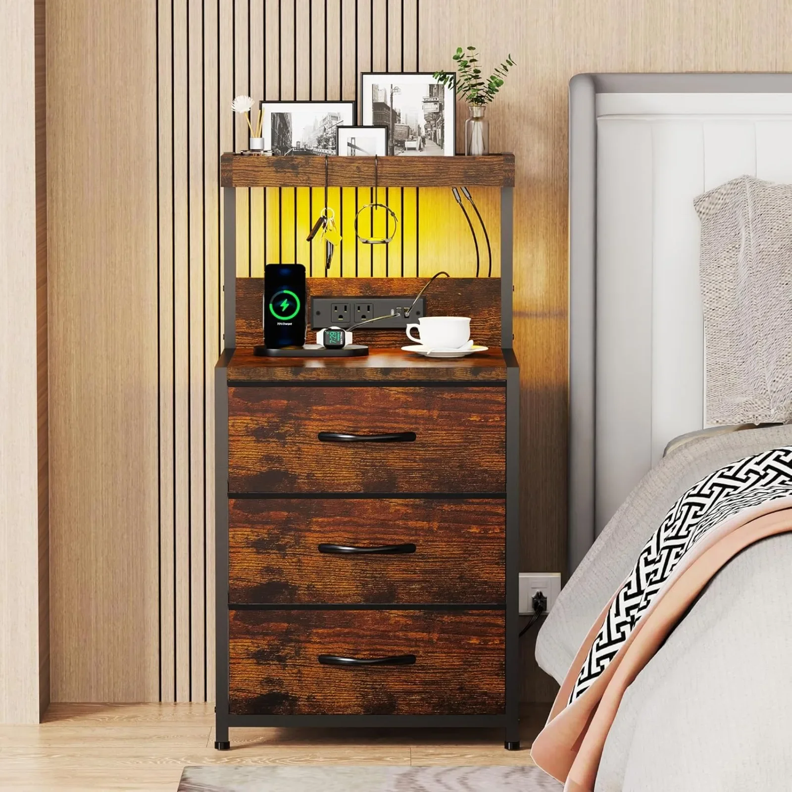 US Nightstands Set of 2, End Table LED Light and Charging Station Type C, 3 Drawers Storage Dresser Night stand with Hooks
US Nightstands Set of 2, End Table LED Light and Charging Station Type C, 3 Drawers Storage Dresser Night stand with Hooks