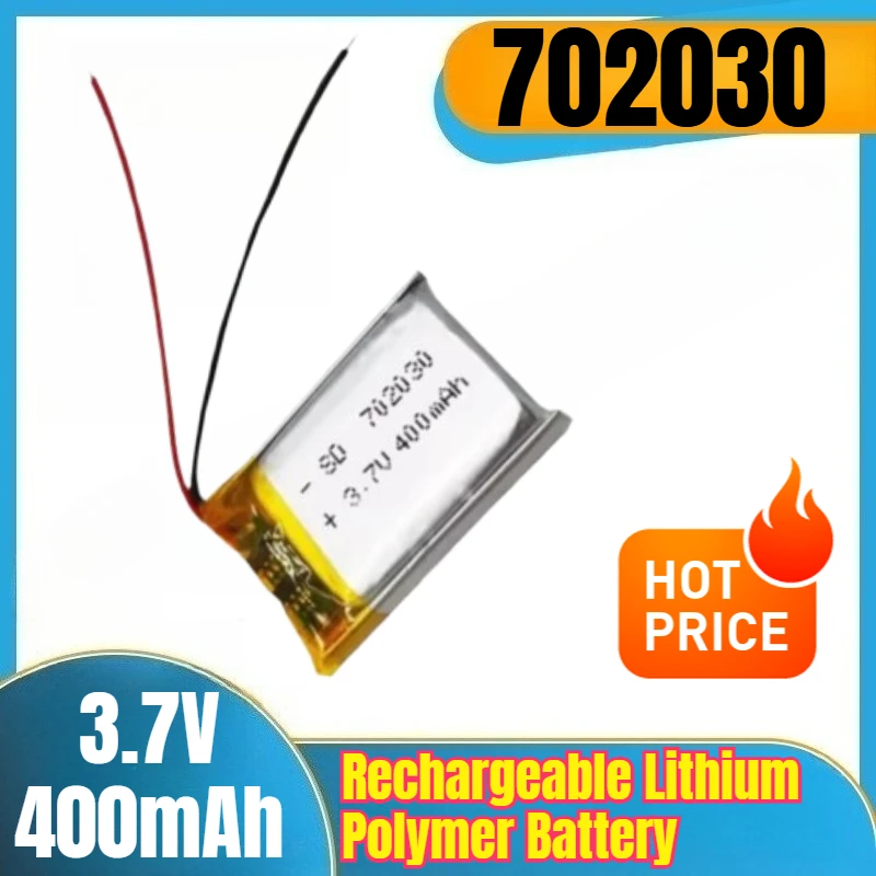 702030 3.7V 400mAh Rechargeable Lithium Polymer Battery for Bluetooth Headset Beauty Instrument Selfie Stick Spray Etc
702030 3.7V 400mAh Rechargeable Lithium Polymer Battery for Bluetooth Headset Beauty Instrument Selfie Stick Spray Etc