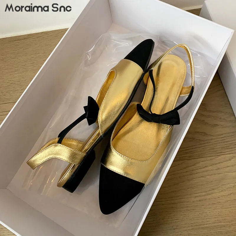 Bow Tie Color Block Sandals Summer Pointed Toe Hollow Back Sheepskin Flats Golden Temperament Women's Fashion Sandals
Bow Tie Color Block Sandals Summer Pointed Toe Hollow Back Sheepskin Flats Golden Temperament Women's Fashion Sandals