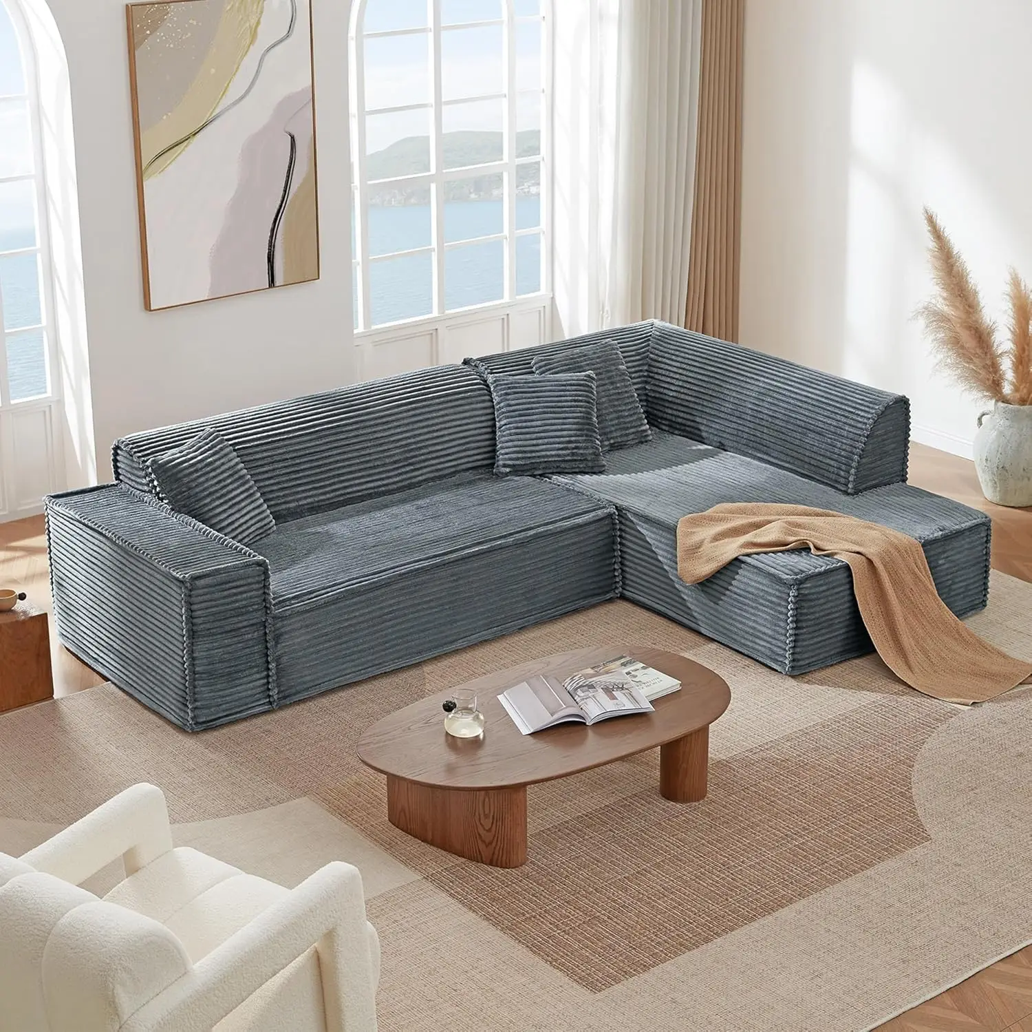 Modular L-Shaped Oversized Deep Seat Sectional Sofa Soft Corduroy Comfy Boneless Right Chaise Living Room Dark Gray, Custom
Modular L-Shaped Oversized Deep Seat Sectional Sofa Soft Corduroy Comfy Boneless Right Chaise Living Room Dark Gray, Custom