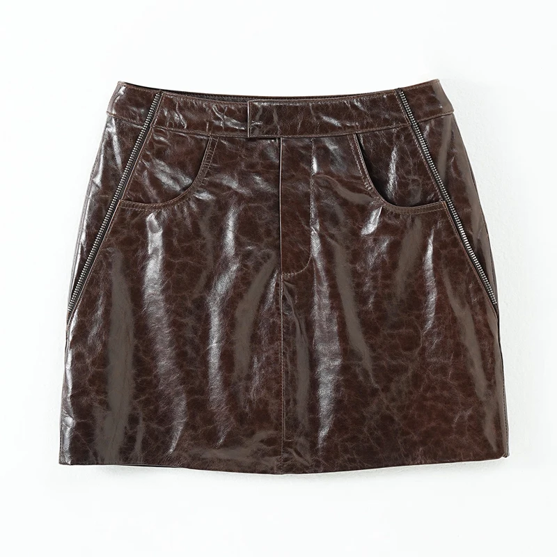 Oil Wax Real Leather Mini Skirt for Women High-end 100% Sheepskin Skirt Sexy Zipper Decoration Coffee Micro Skirt
Oil Wax Real Leather Mini Skirt for Women High-end 100% Sheepskin Skirt Sexy Zipper Decoration Coffee Micro Skirt