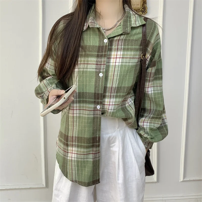 Plaid Shirt Women Long Sleeve Collared Button Up Shirt Blouse Top Female Teen-girl Boyfriend Style Loose Tartan Shirts
Plaid Shirt Women Long Sleeve Collared Button Up Shirt Blouse Top Female Teen-girl Boyfriend Style Loose Tartan Shirts