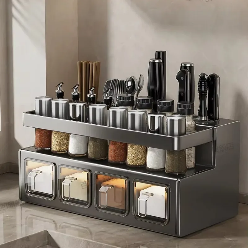 Kitchen Storage Rack, No-Drill Spice Holder, Multi-Function Countertop Chopstick Rack, Kitchenware Organizer for Spices
Kitchen Storage Rack, No-Drill Spice Holder, Multi-Function Countertop Chopstick Rack, Kitchenware Organizer for Spices