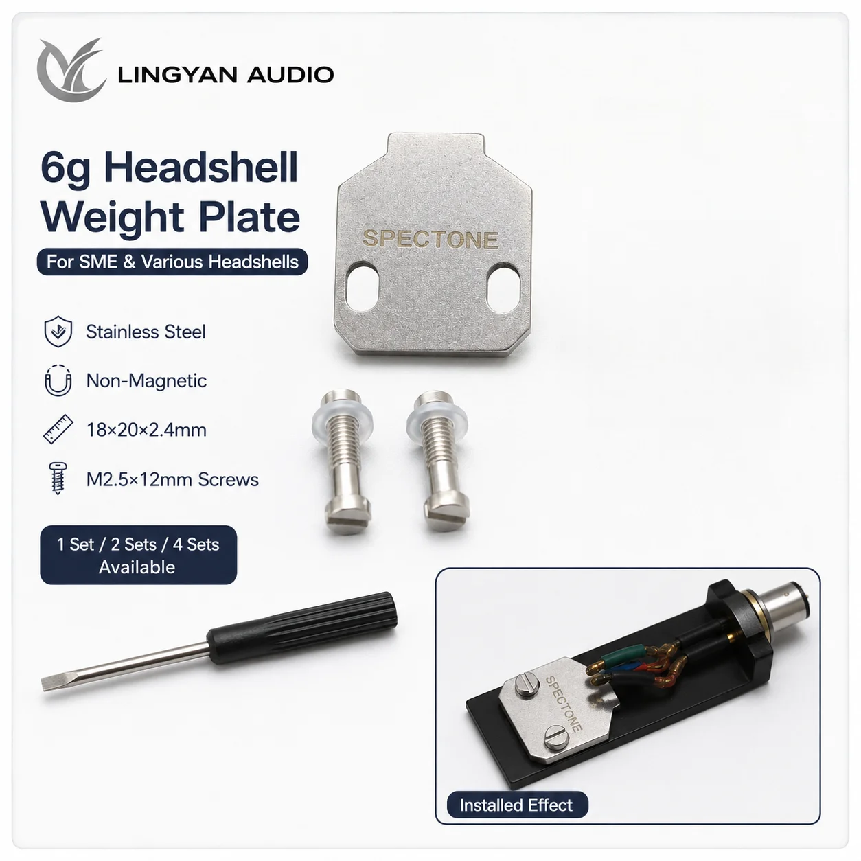 6g Stainless Steel Headshell Weight Plate with M2.5 Screws for SME Type Technics SL-1200 Ortofon SH-4 AT-HS1 Turntable
6g Stainless Steel Headshell Weight Plate with M2.5 Screws for SME Type Technics SL-1200 Ortofon SH-4 AT-HS1 Turntable