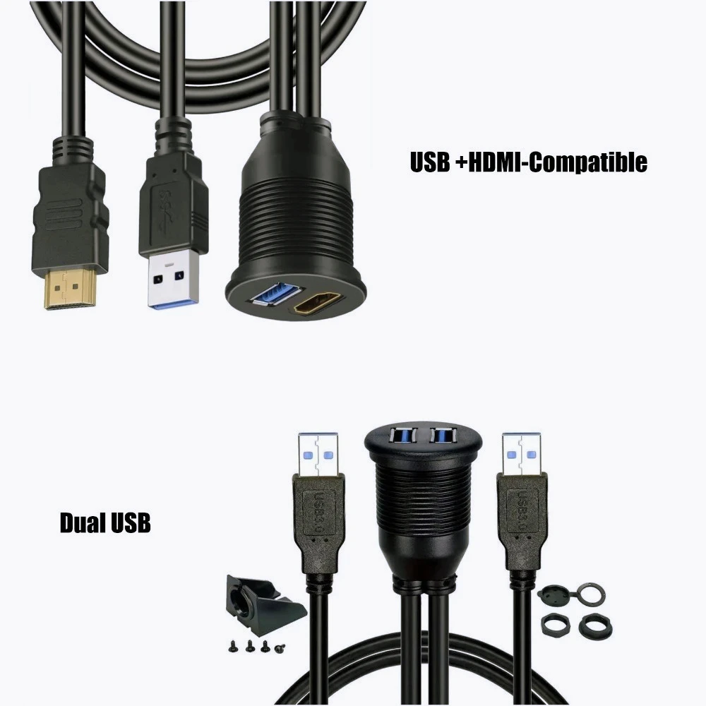 ZZ-Flush Mount Dual USB 3.0/USB+HDMI-compatible Dock Adapter Dashboard Pan Port Male to Female Extension Cable For Car Motorcycl
ZZ-Flush Mount Dual USB 3.0/USB+HDMI-compatible Dock Adapter Dashboard Pan Port Male to Female Extension Cable For Car Motorcycl