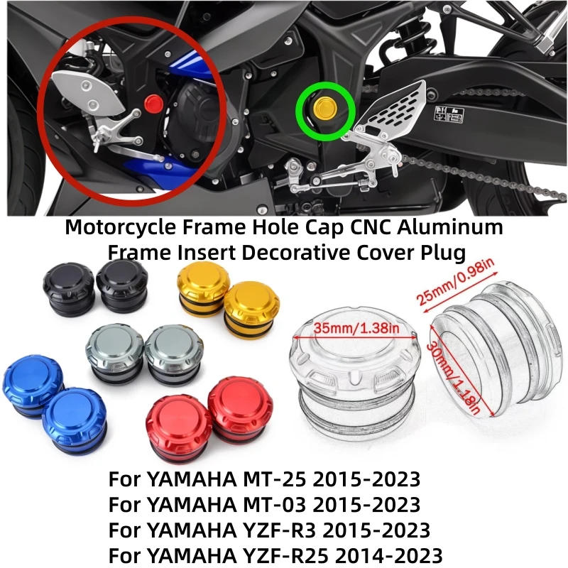 Motorcycle Frame Hole Cap CNC Aluminum Frame Insert Decorative Cover Plug For Yamaha YZF R3 R25 YZFR3 MT03 MT-03 MT 03 2015-2023
Motorcycle Frame Hole Cap CNC Aluminum Frame Insert Decorative Cover Plug For Yamaha YZF R3 R25 YZFR3 MT03 MT-03 MT 03 2015-2023