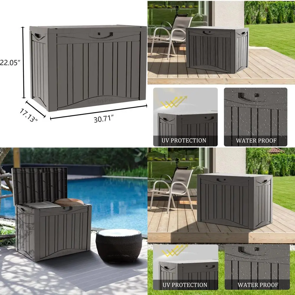 45 Gallon Lockable Double-Wall Deck Box - Weatherproof Outdoor Storage with Seating, Suitable for Garden Tools and Pool Accessor
45 Gallon Lockable Double-Wall Deck Box - Weatherproof Outdoor Storage with Seating, Suitable for Garden Tools and Pool Accessor