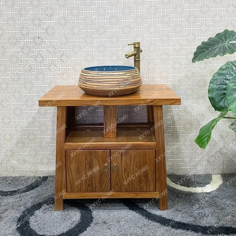 Solid wood floor-to-ceiling antique small apartment with basin on the table and simple combination of old elm bathroom cabinet
Solid wood floor-to-ceiling antique small apartment with basin on the table and simple combination of old elm bathroom cabinet