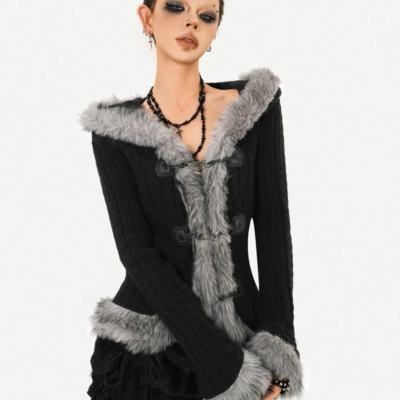 Autumn Winter Splicing Hooded Fur Collar Knitted Women's Cardigan Original Design Waist Slimming Versatile Short Jacket Ladies
Autumn Winter Splicing Hooded Fur Collar Knitted Women's Cardigan Original Design Waist Slimming Versatile Short Jacket Ladies