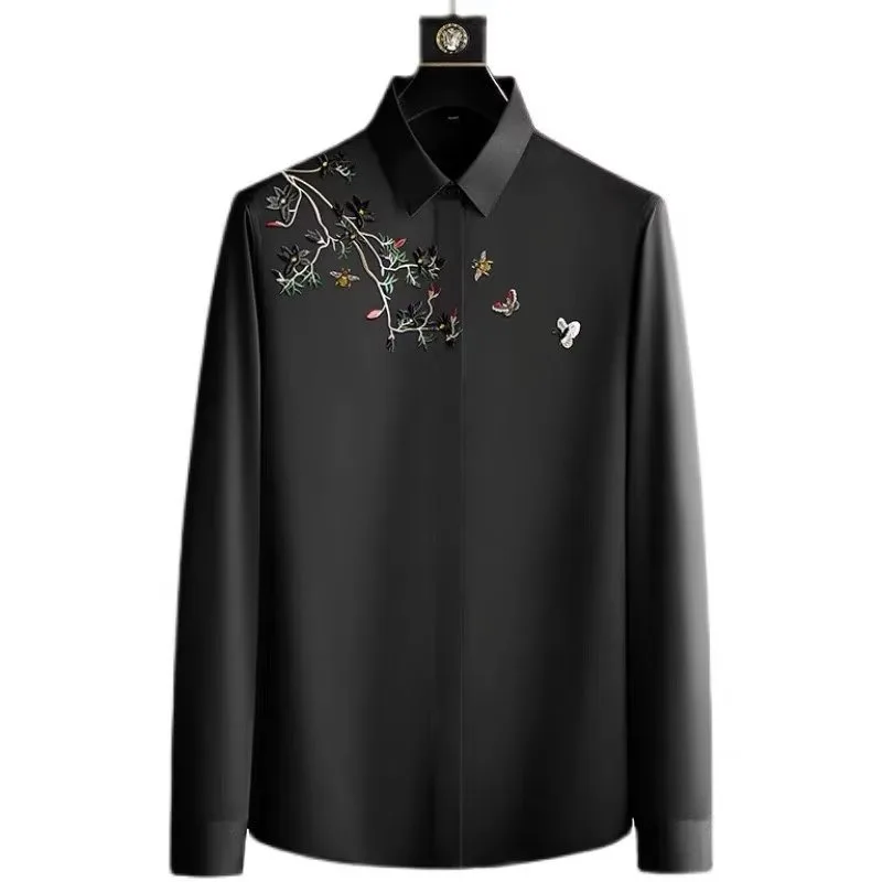 2024 Spring and Autumn New Men's Slim Personality Flower Embroidery Long Sleeve Shirt Trend Everything Shirt
2024 Spring and Autumn New Men's Slim Personality Flower Embroidery Long Sleeve Shirt Trend Everything Shirt