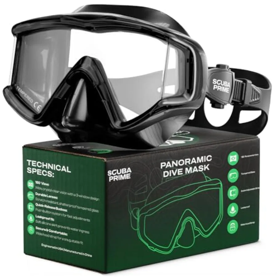 Pano 3 Scuba Diving Mask, Tempe Glass Snorkel Mask Three-Window Scuba Mask No-Leak Dive Mask Silicone Skirt Diving Mask for Sno
Pano 3 Scuba Diving Mask, Tempe Glass Snorkel Mask Three-Window Scuba Mask No-Leak Dive Mask Silicone Skirt Diving Mask for Sno