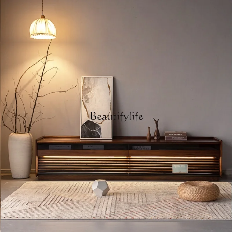 North American black walnut TV cabinet with lighting Nordic all solid wood living room floor-to-ceiling audio-visual cabinet
North American black walnut TV cabinet with lighting Nordic all solid wood living room floor-to-ceiling audio-visual cabinet