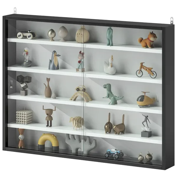 Display Cabinet 5-Tier Black White Glass Case with 2 Doors Adjustable Shelves Wall-Mounted
Display Cabinet 5-Tier Black White Glass Case with 2 Doors Adjustable Shelves Wall-Mounted