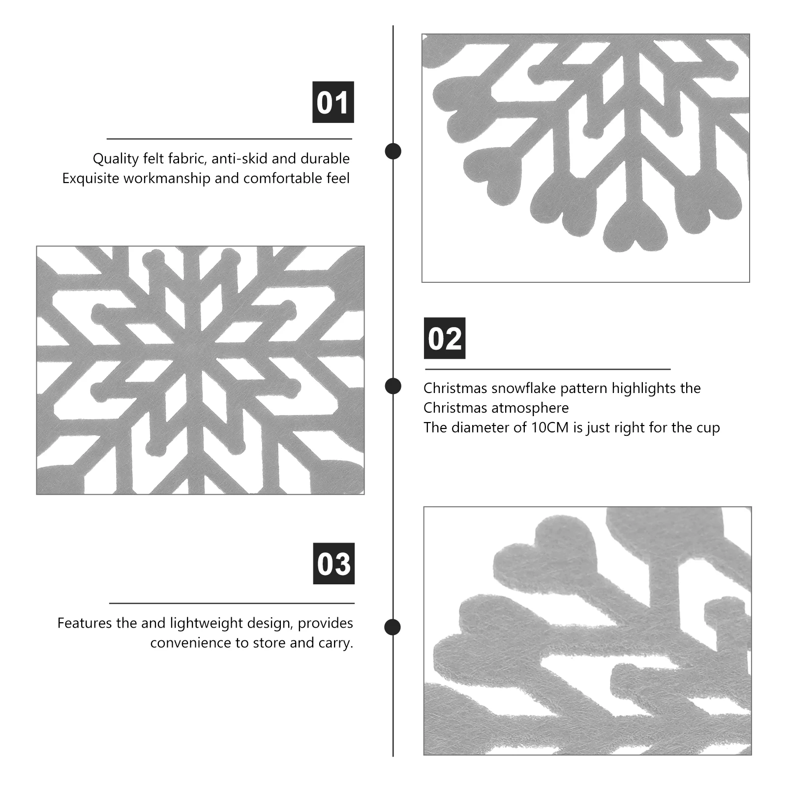 12pcs Snowflake Felt Coasters Christmas Cup Mats Heat Insulation Non Skid Mug Mat Decorative Placemat Home Desktop Use
12pcs Snowflake Felt Coasters Christmas Cup Mats Heat Insulation Non Skid Mug Mat Decorative Placemat Home Desktop Use