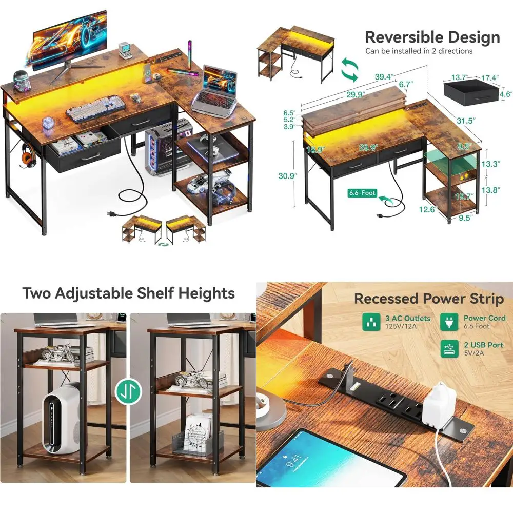 40 Inch L-Shaped Gaming Desk with Drawers and Storage Shelves, USB Ports, Ideal for Computer Use and Studying
40 Inch L-Shaped Gaming Desk with Drawers and Storage Shelves, USB Ports, Ideal for Computer Use and Studying