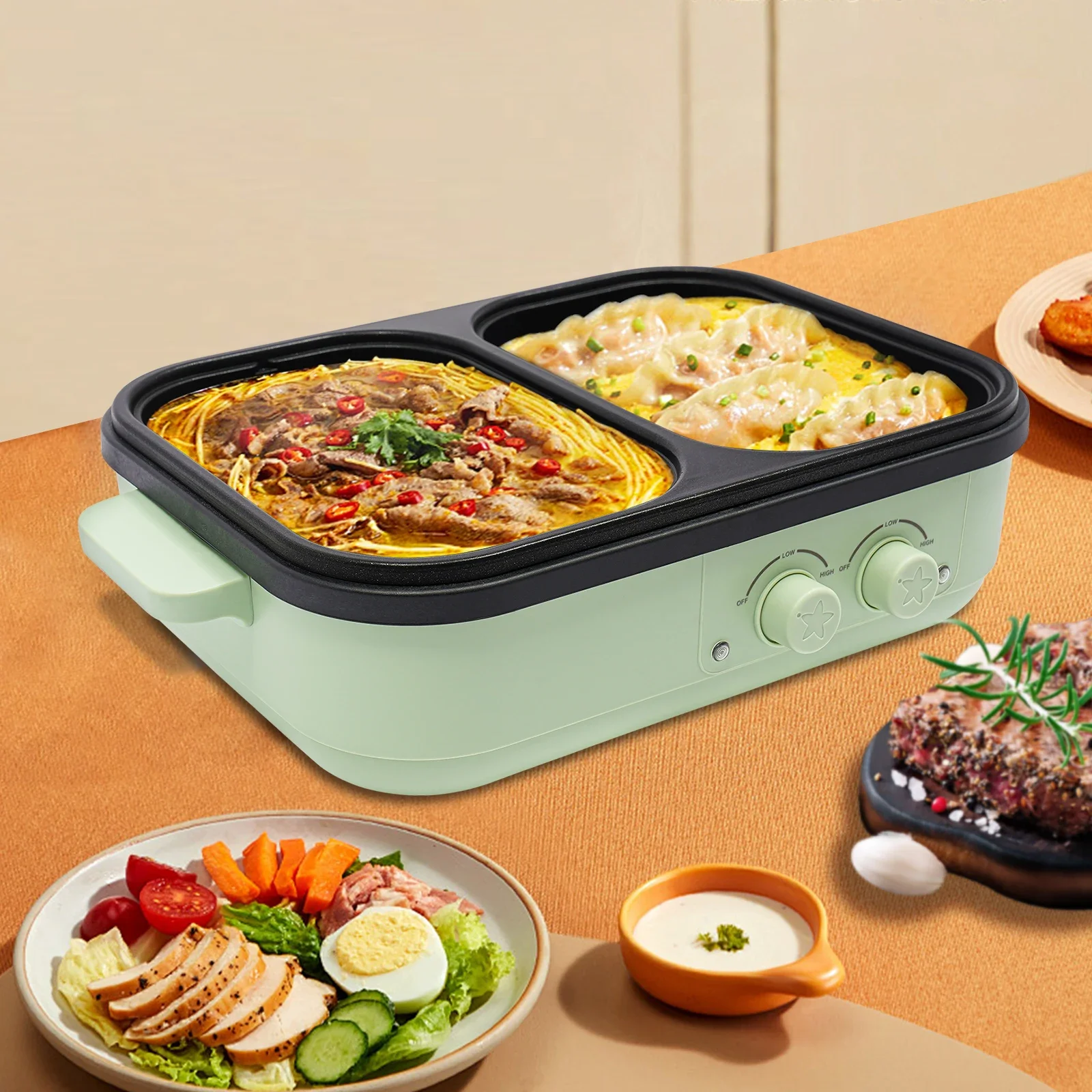 Hot Pot Electric with Grill, 2 in 1 Indoor Non-Stick Electric Pot and Griddle,Independent Dual Temperature Control, Fast Heating
Hot Pot Electric with Grill, 2 in 1 Indoor Non-Stick Electric Pot and Griddle,Independent Dual Temperature Control, Fast Heating