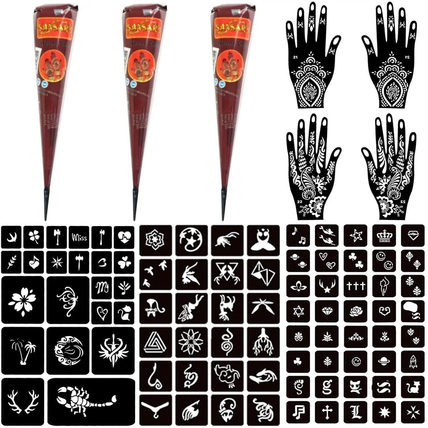 DIY Henna Tattoo Kit: 3 Cones, 101 Stencils, Long-Lasting, Natural
DIY Henna Tattoo Kit: 3 Cones, 101 Stencils, Long-Lasting, Natural