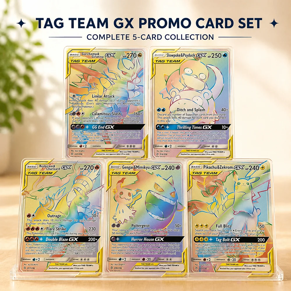Anime Collectible Cards Tag Team GX Rainbow Rare Set Gengar & Mimikyu Pichu& Zekrom Holo Foil Collectible Trading Cards Gift
Anime Collectible Cards Tag Team GX Rainbow Rare Set Gengar & Mimikyu Pichu& Zekrom Holo Foil Collectible Trading Cards Gift